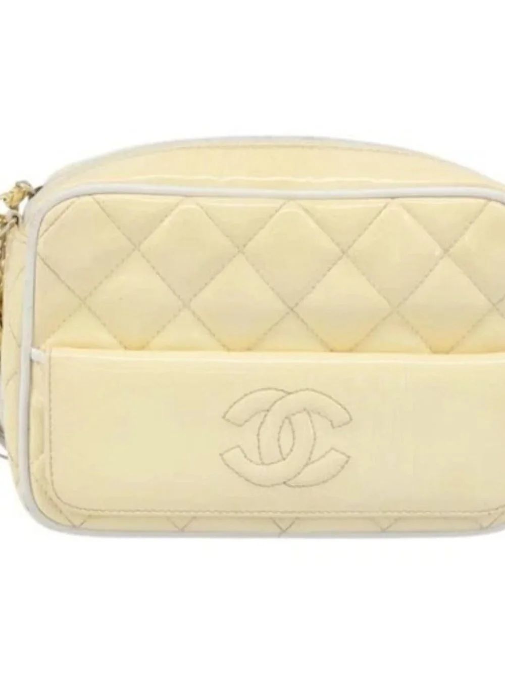 CHANEL Chain Shoulder Bag Patent leather Beige Gold CC Auth ka3145